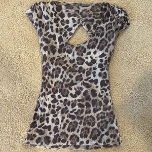 Bebe Leopard Print Cutout Top